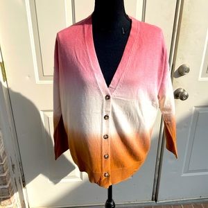 J.Jill, Cardigan, Pink, Cream, Brown, Long Sleeve, Size M Petite